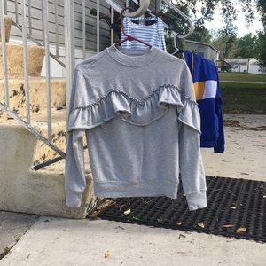 Ruffled long sleeve grey shirt size 6